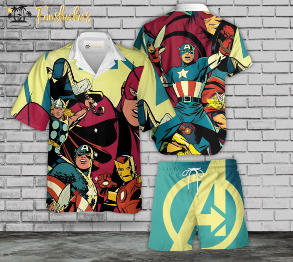 Marvel Hawaiian Shirt Set | Avenger Hawaiian Shirt | Unisex Hawaiian Set | Marvel Series Hawaiian Style