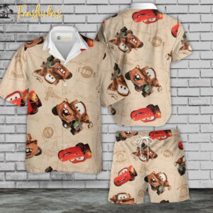Car Hawaiian Shirt Set | Disney Cartoon Hawaiian Shirt | Unisex Hawaiian Set | Cars Series Hawaiian Style
