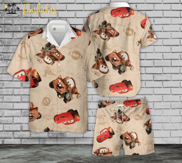 Car Hawaiian Shirt Set | Disney Cartoon Hawaiian Shirt | Unisex Hawaiian Set | Cars Series Hawaiian Style