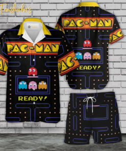 Pac Man Hawaiian Shirt Set | Game Hawaiian Shirt | Unisex Hawaiian Set | Gamer Hawaiian Style