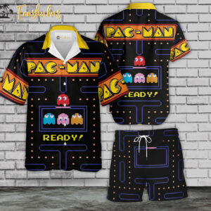 Pac Man Hawaiian Shirt Set | Game Hawaiian Shirt | Unisex Hawaiian Set | Gamer Hawaiian Style