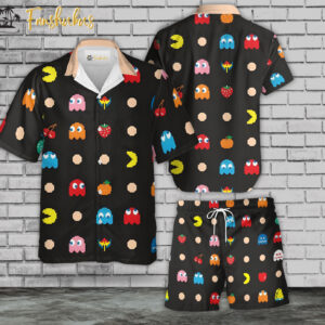 Pac Man Hawaiian Shirt Set | Game Hawaiian Shirt | Unisex Hawaiian Set | Gamer Hawaiian Style