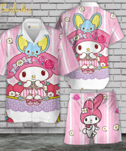 Melody Hawaiian Shirt Set | My Melody Hawaiian Shirt | Unisex Hawaiian Set | Japanese Cartoon Hawaiian Style