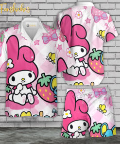 Melody Hawaiian Shirt Set | My Melody Hawaiian Shirt | Unisex Hawaiian Set | Japanese Cartoon Hawaiian Style