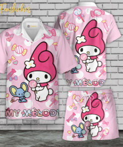 Melody Hawaiian Shirt Set | My Melody Hawaiian Shirt | Unisex Hawaiian Set | Japanese Cartoon Hawaiian Style