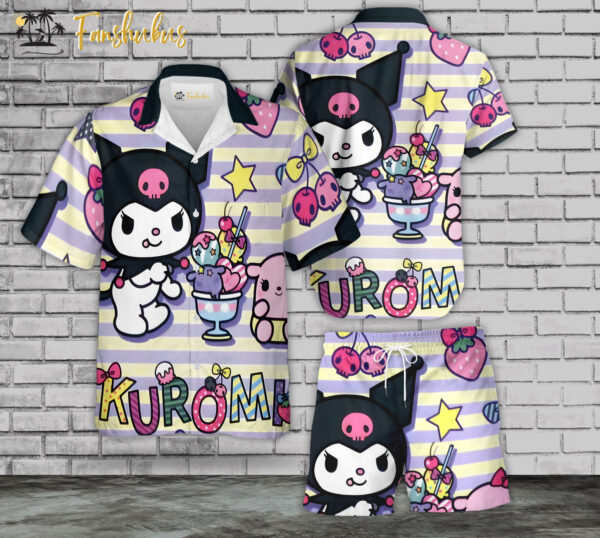 Kuromi Hawaiian Shirt Set | My Melody Hawaiian Shirt | Unisex Hawaiian Set | Japanese Cartoon Hawaiian Style