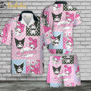 Melody & Kuromi Hawaiian Shirt Set | My Melody Hawaiian Shirt | Unisex Hawaiian Set | Japanese Cartoon Hawaiian Style