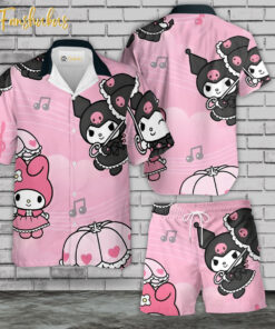 Melody & Kuromi Hawaiian Shirt Set | My Melody Hawaiian Shirt | Unisex Hawaiian Set | Japanese Cartoon Hawaiian Style