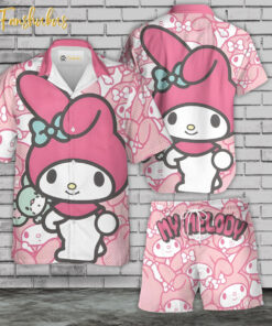 Melody Hawaiian Shirt Set | My Melody Hawaiian Shirt | Unisex Hawaiian Set | Japanese Cartoon Hawaiian Style