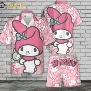 Melody Hawaiian Shirt Set | My Melody Hawaiian Shirt | Unisex Hawaiian Set | Japanese Cartoon Hawaiian Style