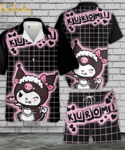 Kuromi Hawaiian Shirt Set | My Melody Hawaiian Shirt | Unisex Hawaiian Set | Japanese Cartoon Hawaiian Style