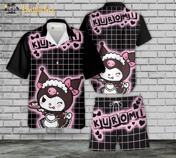 Kuromi Hawaiian Shirt Set | My Melody Hawaiian Shirt | Unisex Hawaiian Set | Japanese Cartoon Hawaiian Style