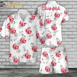 Chick Fill A Hawaiian Shirt Set | Food Hawaiian Shirt | Unisex Hawaiian Set | Food Brand Hawaiian Style