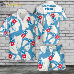 Domini's Pizza Hawaiian Shirt Set | Food Hawaiian Shirt | Unisex Hawaiian Set | Food Brand Hawaiian Style