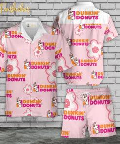 Dunkin Donuts Hawaiian Shirt Set | Food Hawaiian Shirt | Unisex Hawaiian Set | Food Brand Hawaiian Style