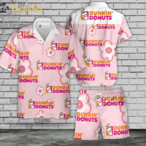 Dunkin Donuts Hawaiian Shirt Set | Food Hawaiian Shirt | Unisex Hawaiian Set | Food Brand Hawaiian Style
