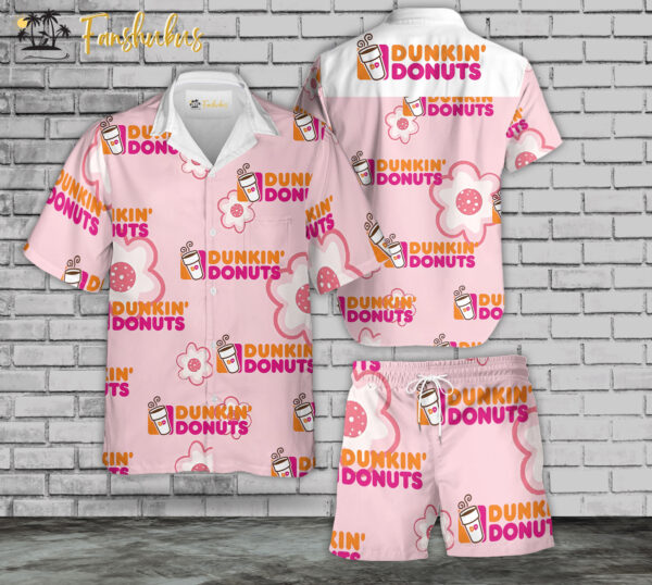 Dunkin Donuts Hawaiian Shirt Set | Food Hawaiian Shirt | Unisex Hawaiian Set | Food Brand Hawaiian Style