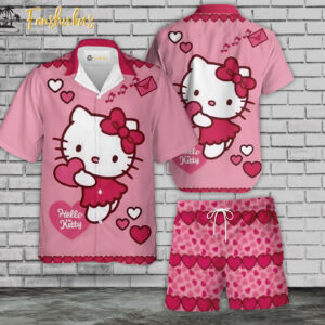 Hello Kitty Hawaiian Shirt Set | Kitty Hawaiian Shirt | Unisex Hawaiian Set | Japanese Cartoon Hawaiian Style