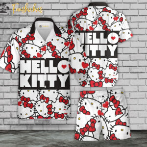 Hello Kitty Hawaiian Shirt Set | Kitty Hawaiian Shirt | Unisex Hawaiian Set | Japanese Cartoon Hawaiian Style