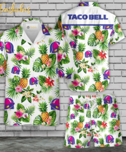 Taco Bell Tropical Hawaiian Shirt Set | Flower Aloha Hawaiian Shirt And Short For Men And Women | Tropical Hawaiian Style