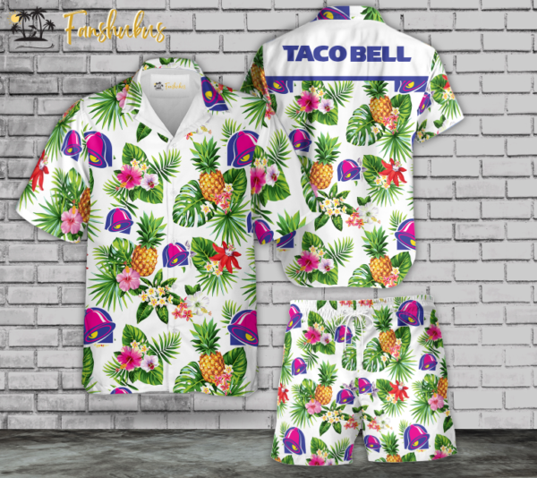 Taco Bell Tropical Hawaiian Shirt Set | Flower Aloha Hawaiian Shirt And Short For Men And Women | Tropical Hawaiian Style