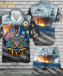 Proudly Served United States Navy Hawaiian Shirt Set | Unisex Hawaiian Set | US Army Hawaiian Style