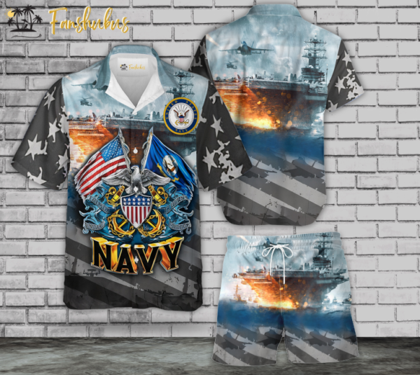 Proudly Served United States Navy Hawaiian Shirt Set | Unisex Hawaiian Set | US Army Hawaiian Style