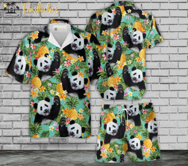 Tropical Pineapple Panda Hawaiian Shirt Set | Unisex Hawaiian Set | Tropical Hawaiian Style For Men and Women
