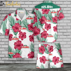 Papa John’s Tropical Flower Hawaiian Shirt Set |  Aloha Hawaiian Shirt And Short For Men And Women