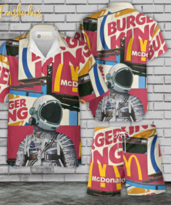 Burger King Hawaiian Shirt Set | Spaceman Hawaiian Shirt | Unisex Hawaiian Set | Fast Food Hawaiian Style