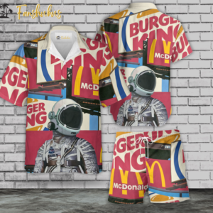Burger King Hawaiian Shirt Set | Spaceman Hawaiian Shirt | Unisex Hawaiian Set | Fast Food Hawaiian Style
