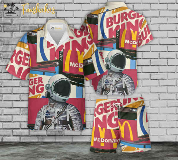 Burger King Hawaiian Shirt Set | Spaceman Hawaiian Shirt | Unisex Hawaiian Set | Fast Food Hawaiian Style