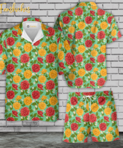 Dahlia Pattern Print Design DH1 Hawaiian Shirt Set | Unisex Hawaiian Set | Summer Hawaiian Style