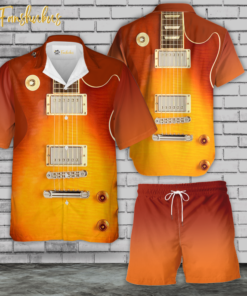 Electric Guitar Les Paul Hawaiian Shirt Set | Unisex Hawaiian Set | Music Hawaiian Style