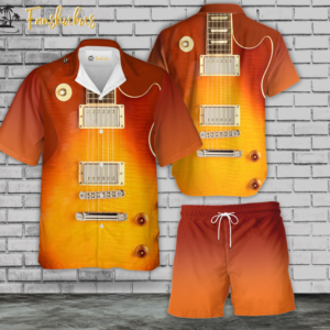 Electric Guitar Les Paul Hawaiian Shirt Set | Unisex Hawaiian Set | Music Hawaiian Style