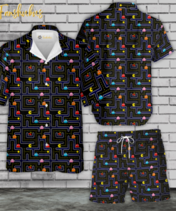 Pac Man Hawaiian Shirt Set | Game Hawaiian Shirt | Unisex Hawaiian Set | Gamer Hawaiian Style