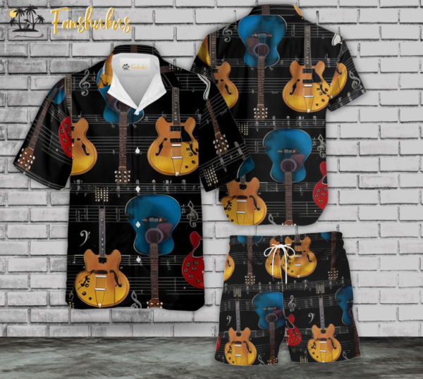 Guitar Music Hawaiian Shirt Set | Unisex Hawaiian Set | Music Hawaiian Style