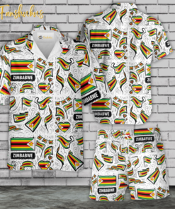 Zimbabwe Flag Hawaiian Shirt Set | Unisex Hawaiian Set | Fanshubus Hawaiian Style