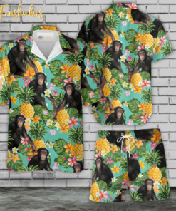 Tropical Pineapple Hawaiian Shirt Set | Hawaiian Shirt | Unisex Hawaiian Set | Summer Hawaiian Style