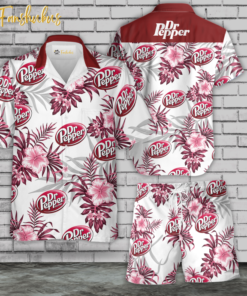 Dr Pepper Tropical Flower Aloha Hawaiian Shirt Set | Hawaiian Shirt | Unisex Hawaiian Set | Summer Hawaiian Style