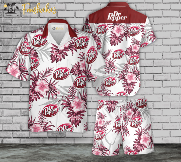Dr Pepper Tropical Flower Aloha Hawaiian Shirt Set | Hawaiian Shirt | Unisex Hawaiian Set | Summer Hawaiian Style