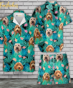 Goldendoodle Tropical Hawaiian Shirt Set | Hawaiian Shirt | Unisex Hawaiian Set | Summer Hawaiian Style