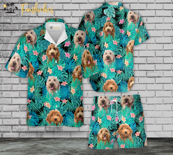 Goldendoodle Tropical Hawaiian Shirt Set | Hawaiian Shirt | Unisex Hawaiian Set | Summer Hawaiian Style