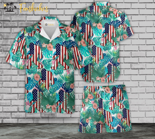 Bigfoot American Silhouette Tropical Green Hawaiian Shirt Set | Funny Crazy Vintage Hawaiian Shirt | Unisex Hawaiian Set | Summer Hawaiian Style