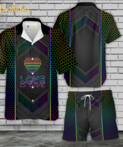 LGBT+ Pride Love Is Love Neon Hawaiian Shirt Set | Unisex |- For men and women – Fanshubus