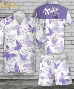 Milka Milk Hawaiian Shirt Set | Drink Hawaiian Shirt | Unisex Hawaiian Set | Brand Hawaiian Style