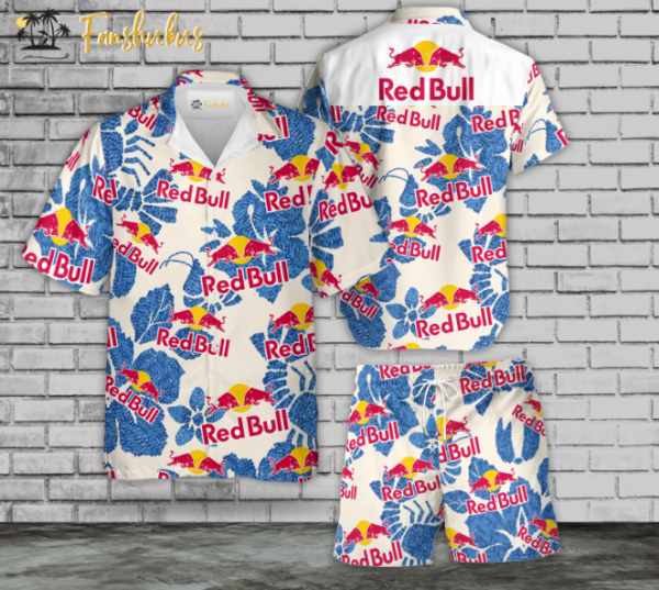 Red Bull Hawaiian Shirt Set | Drink Hawaiian Shirt | Unisex Hawaiian Set | Brand Hawaiian Style