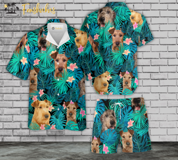 Irish Terrier Hawaiian Shirt Set | Unisex Hawaiian Set | Summer Hawaiian Style