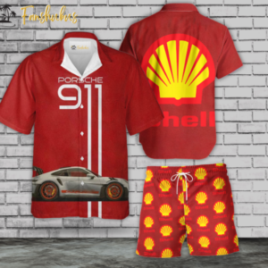 Shell Hawaiian Shirt Set | Oil Hawaiian Shirt | Unisex Hawaiian Set | Brand Hawaiian Style