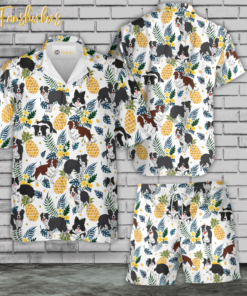 Border Collie Hawaiian Shirt Set | Pineapple Paradise Hawaiian Shirt | Unisex Hawaiian Style